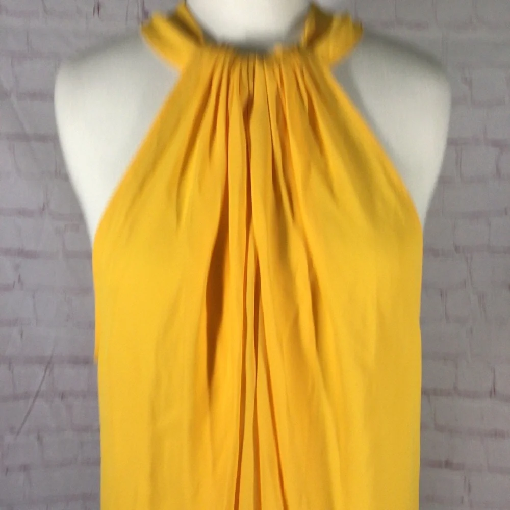 Ann Taylor Yellow Gold Pleated Halter Top - Size XL - Picture 2 of 8